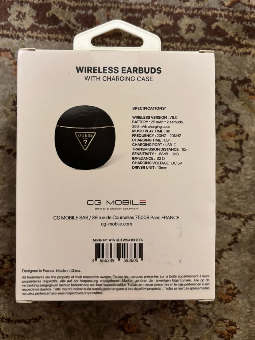 GUESS Black Wireless Earbuds with Black Charging Case